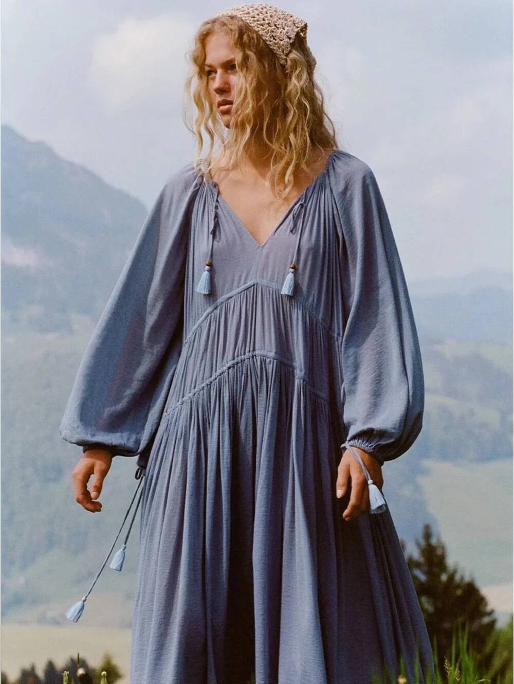 Spell Belladonna Gown in Dusty Blue Size Small Midi